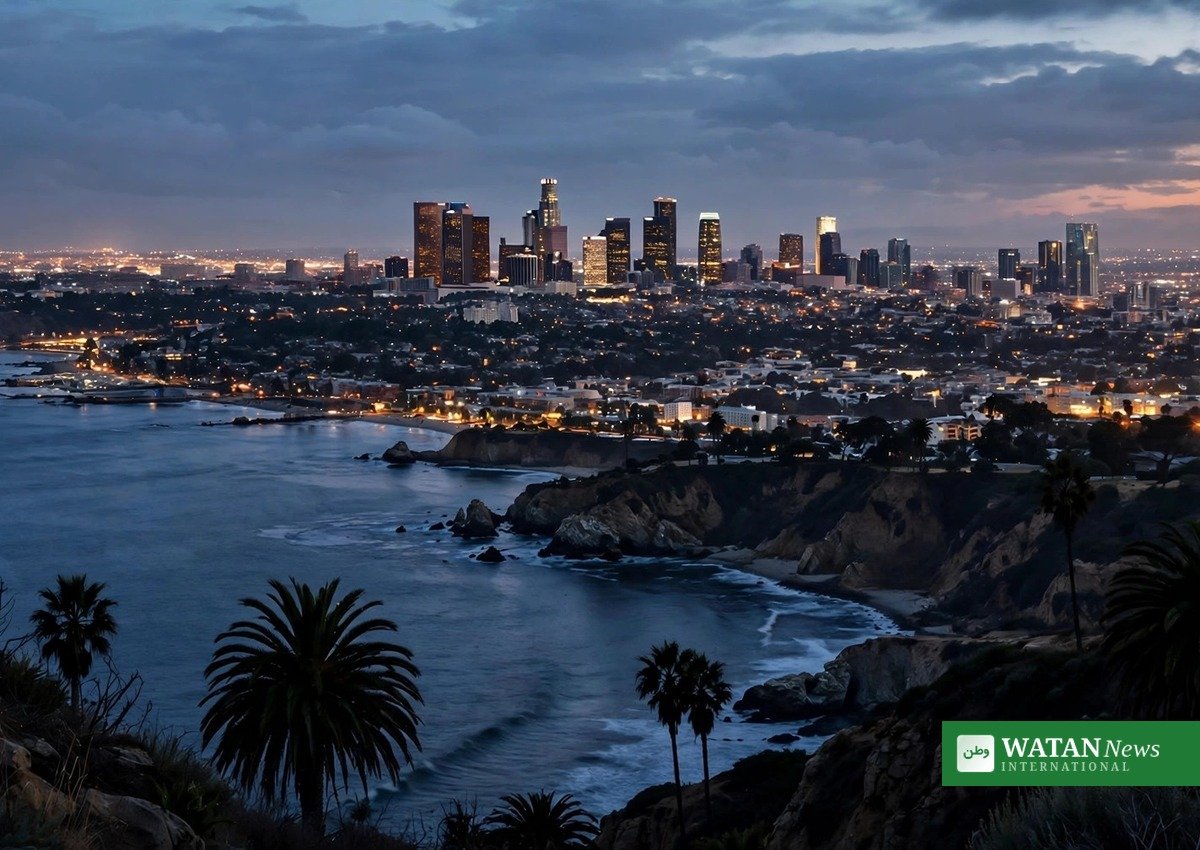 Los Angeles skyline at dusk — the California city named in the Trump Iran claim