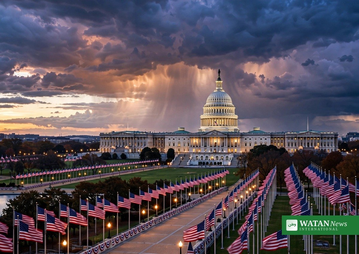 The US Capitol at twilight ahead of the November midterms, as the DNC sues over taxpayer-funded ads amid the Trump Iran claim controversy