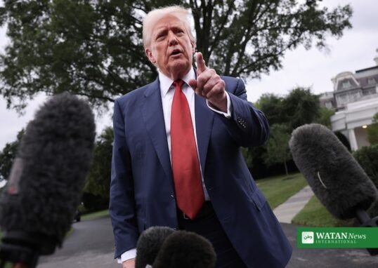 Donald Trump speaking to reporters outside the White House on his Iran decision