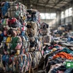 Bales of discarded clothing stacked in a textile sorting warehouse — Textile Waste Reduction Act