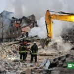 Ukraine energy ceasefire: rescue workers in Kharkiv after a Russian missile strike