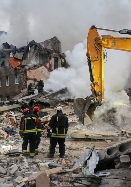 Ukraine energy ceasefire: rescue workers in Kharkiv after a Russian missile strike