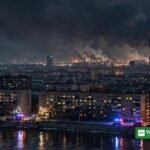 Overnight drone strikes in Ukraine — city skyline under attack at night