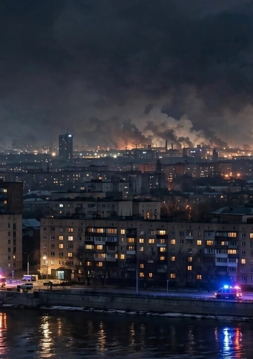 Overnight drone strikes in Ukraine — city skyline under attack at night