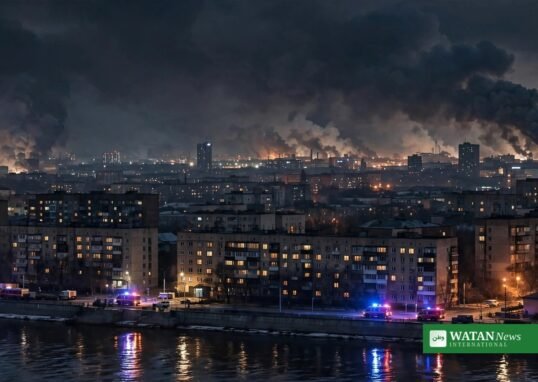 Overnight drone strikes in Ukraine — city skyline under attack at night
