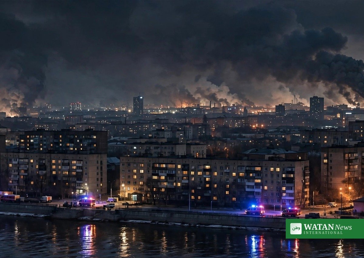 Overnight drone strikes in Ukraine — city skyline under attack at night