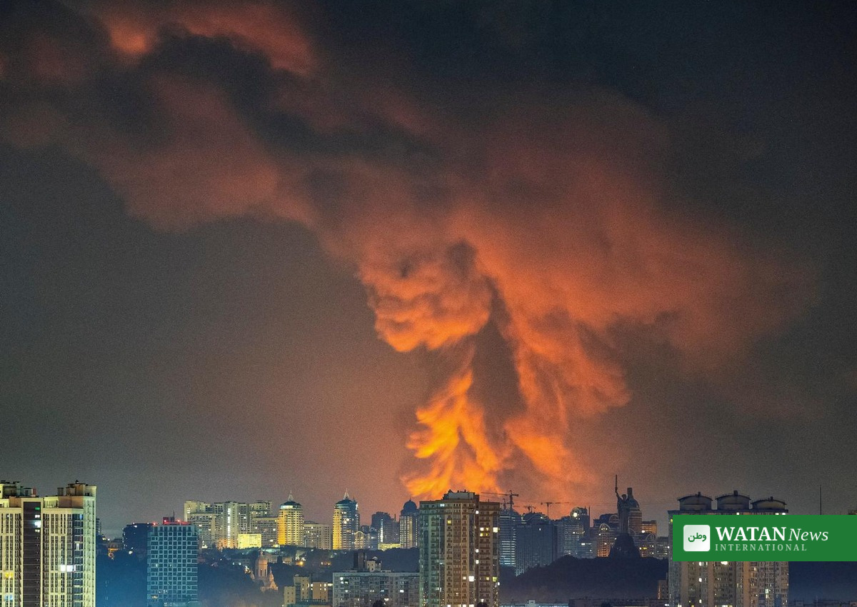 Fire and smoke rising over Kyiv's skyline after Russian strikes hit Ukraine energy infrastructure.