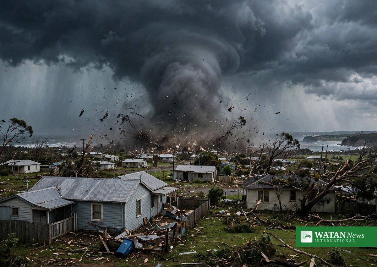 A rare tornado funnel touches down over a coastal Australian town near Ulladulla, New South Wales, on October 3, 2026