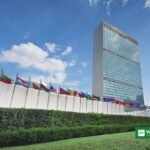 United Nations headquarters in New York with member state flags