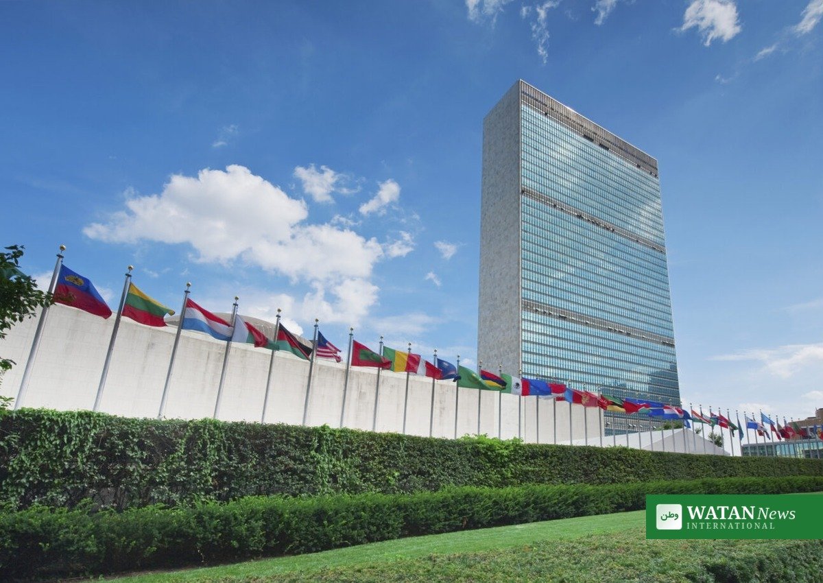United Nations headquarters in New York with member state flags