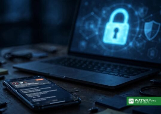 Smartphone og bærbar med sikkerhedsadvarsel — CPR-lækket øger risikoen for phishing
