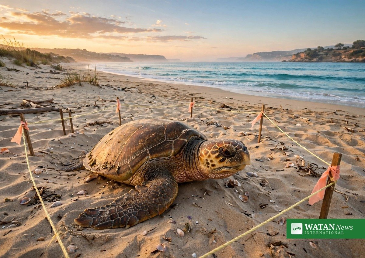 Kæmpehavskildpadde på en Middelhavsstrand - COP31s grønne ambassadørmaskot Caretta