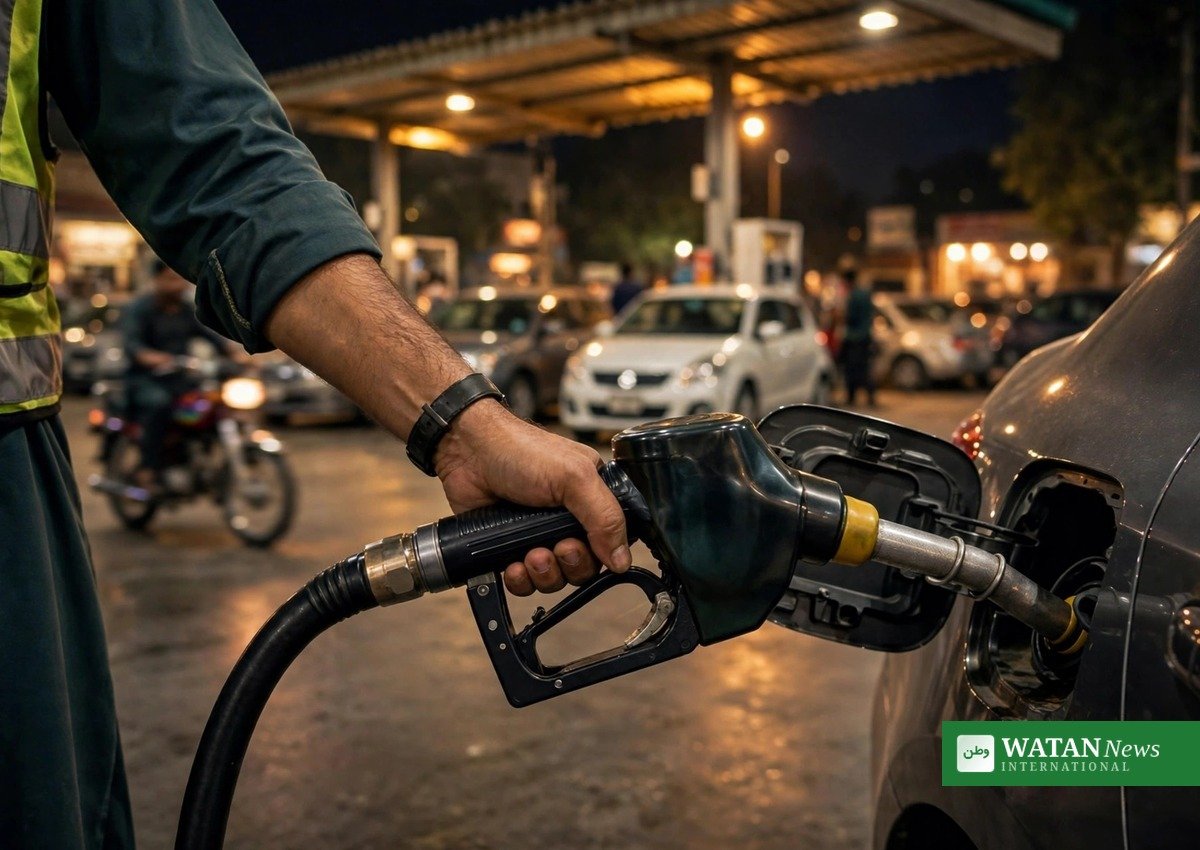 رات کو پیٹرول پمپ پر گاڑی میں ایندھن بھرنے کا منظر — نئی قیمتوں کا علامتی منظر