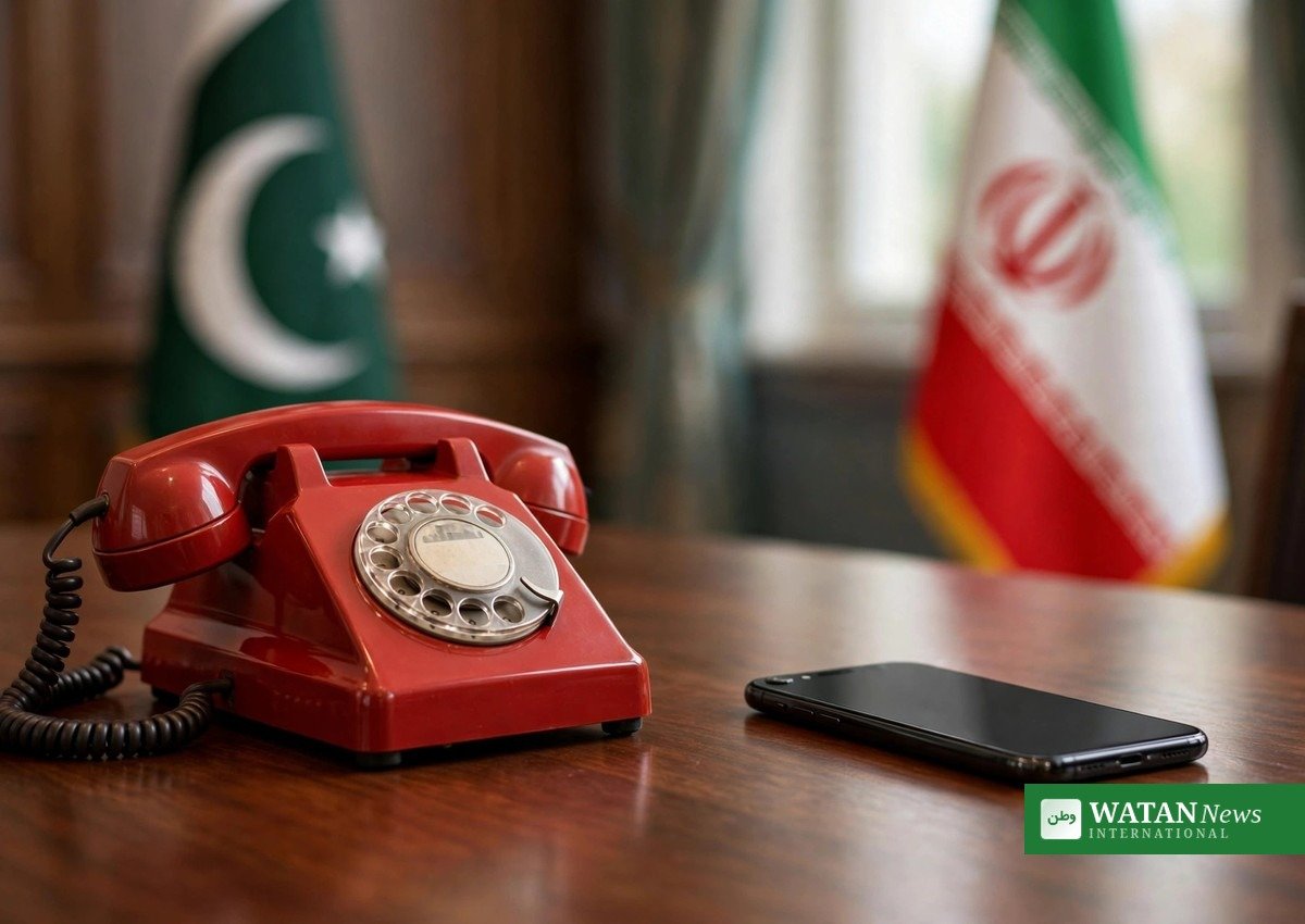 دو پرچموں کے ساتھ مذاکراتی میز — پاکستان اور ایران کے درمیان سفارتی رابطوں کی علامتی تصویر