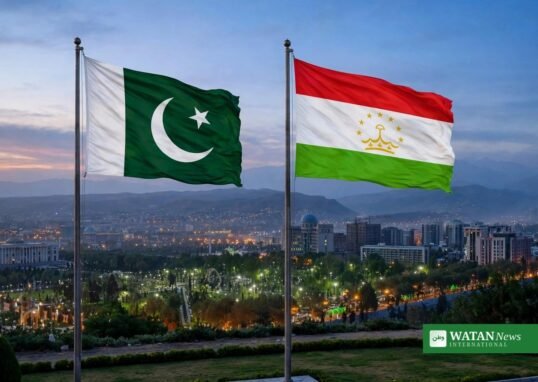دوشنبے میں پاکستان اور تاجکستان کے پرچم ایک ساتھ لہرا رہے ہیں