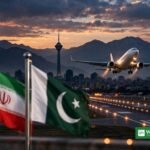 شام کے وقت تہران کی فضائی فضا اور ہوائی جہاز کی علامتی تصویر — عاصم منیر ایران دورہ کی خبر