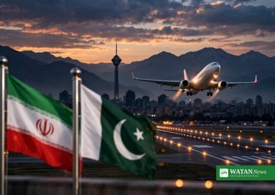 شام کے وقت تہران کی فضائی فضا اور ہوائی جہاز کی علامتی تصویر — عاصم منیر ایران دورہ کی خبر