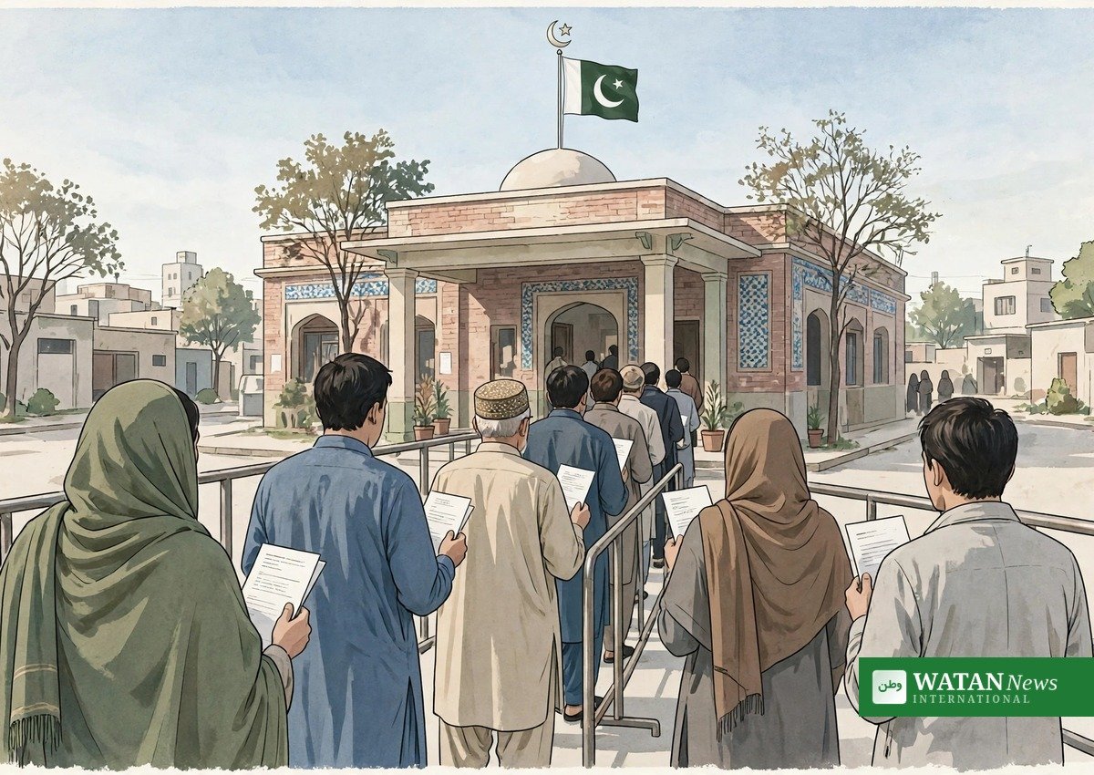 اسلام آباد بلدیاتی انتخابات کے لیے پولنگ اسٹیشن کے باہر ووٹرز کی قطار