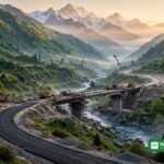 خیبر پختونخوا میں پہاڑی وادی میں زیر تعمیر شاہراہ اور پل