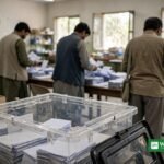 پولنگ اسٹیشن پر بیلٹ پیپرز کی گنتی