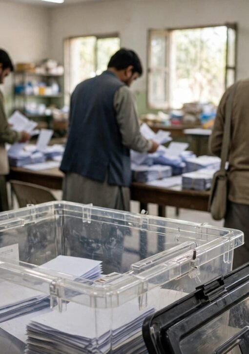 پولنگ اسٹیشن پر بیلٹ پیپرز کی گنتی
