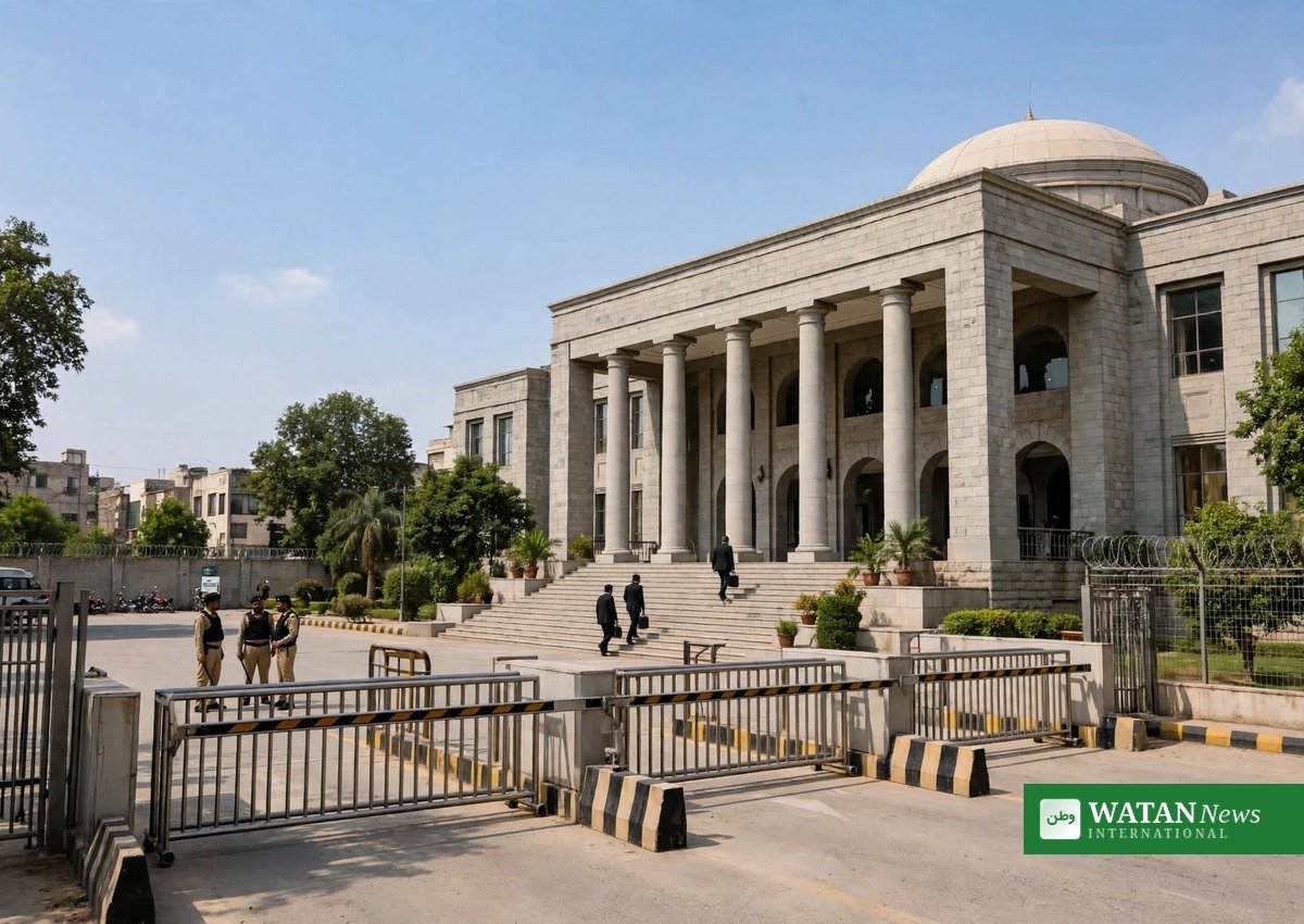 راولپنڈی کی عدالت کی عمارت کے باہر سیکیورٹی بیریئر