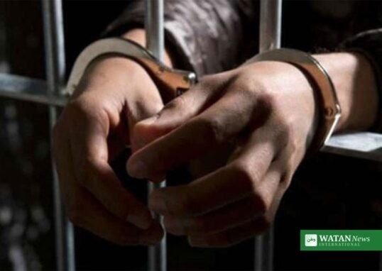 گرفتاری کے بعد ہتھکڑی لگے ہاتھ، سلاخوں کے پیچھے