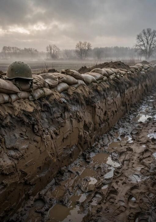 Russiske deserteringer Kupjansk – tom skyttegrav ved fronten