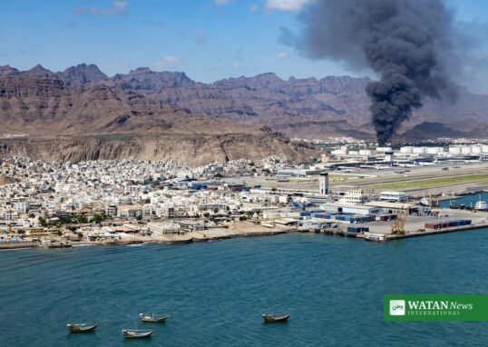 Smoke rising near Aden airport after Houthi Aden missile strike on Badr Camp