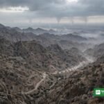 Yemeni mountains with a military convoy during Operation Fajr al-Yemen against Houthi forces