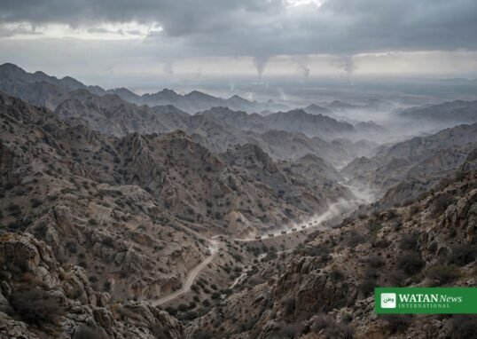 Yemeni mountains with a military convoy during Operation Fajr al-Yemen against Houthi forces