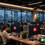 YouTube newsroom tools — digital newsroom with video platform screens