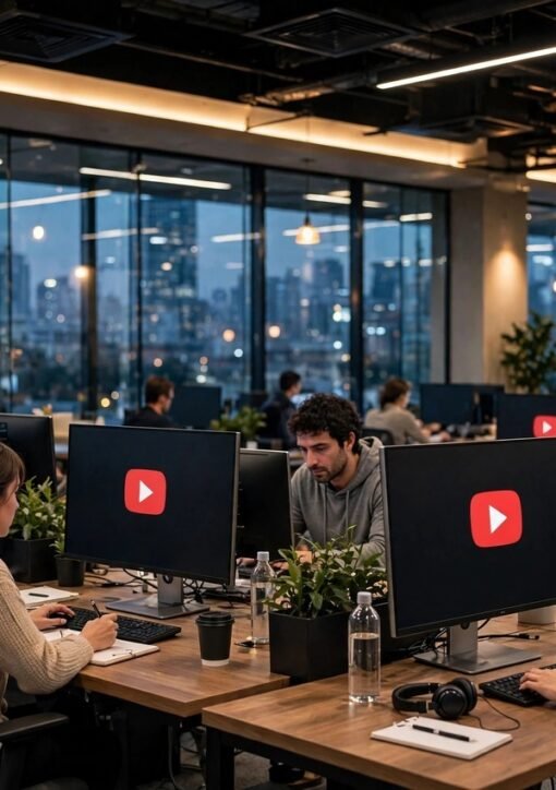 YouTube newsroom tools — digital newsroom with video platform screens