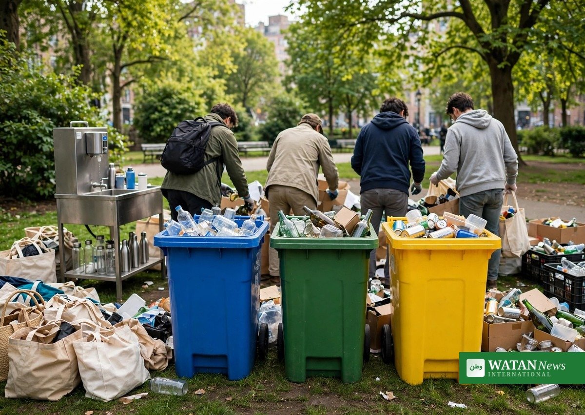 volunteers sorting recyclables at a zero-waste community event